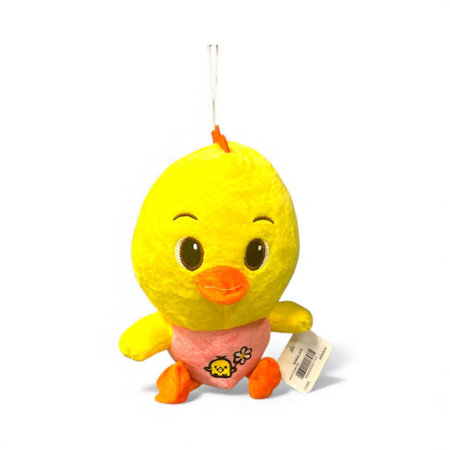 Sunny Yellow Plush Chick Toy with Pink Heart Bib - Easter Basket Stuffer & Keychain Dangler