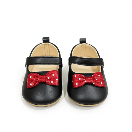 Black Baby Shoes with Red Bow – Cute & Classy Party Style