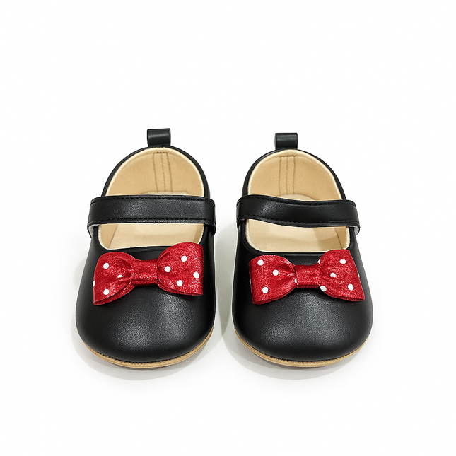 Black Baby Shoes with Red Bow – Cute & Classy Party Style