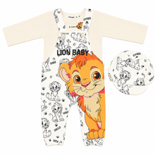 Baby Lion Printed Dungaree Romper Set with Full-Sleeve Shirt & Cap
