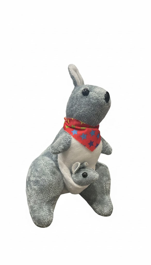 Cute Grey Kangaroo Plush Toy with Baby – Soft & Adorable Stuffed Animal