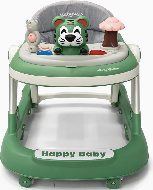 Happy Baby Animal-Themed Baby Walker with Activity Tray – Green