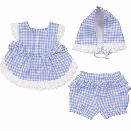 Blue Gingham Baby Girl 3-Piece Outfit Set (Top, Bloomers & Matching Bonnet)