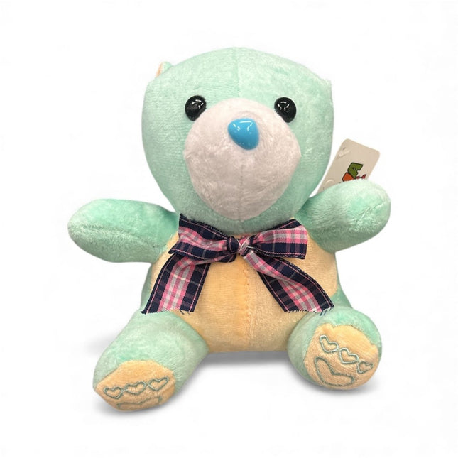 Mint & Yellow Pastel Teddy Bear with Plaid Bow - Soft & Colorful Plush Companion