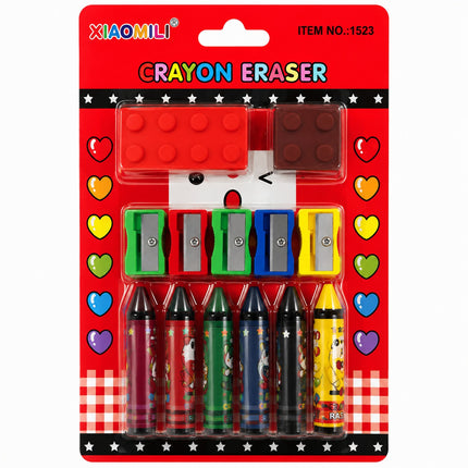 XIAOMILI Crayon Eraser & Pencil Sharpener Set – 13-Piece Stationery Kit for Kids