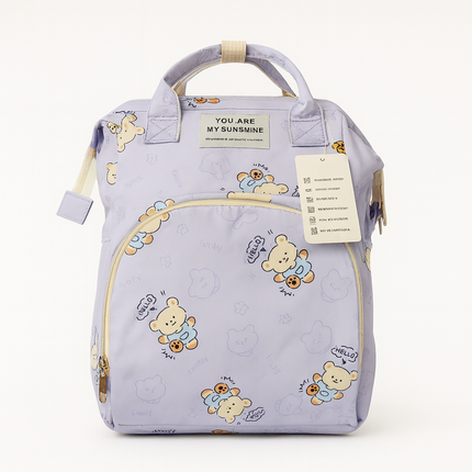 Purple Cartoon Bear Diaper & Travel Backpack – “You Are My Sunshine” Edition