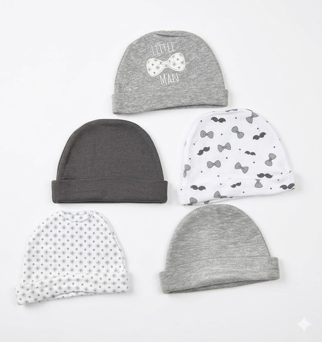 5-Piece Summer Baby Cap Set – Lightweight Cotton Newborn Beanies (Breathable & Soft)