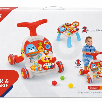 Huanger 2-in-1 Baby Walker & Activity Table – Musical Learning Toy (12M+) - HE0829