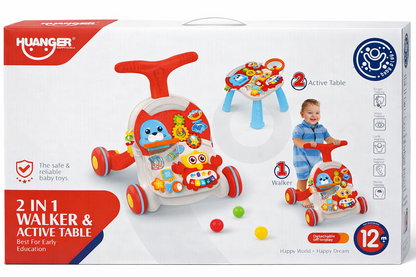 Huanger 2-in-1 Baby Walker & Activity Table – Musical Learning Toy (Model HE0829)