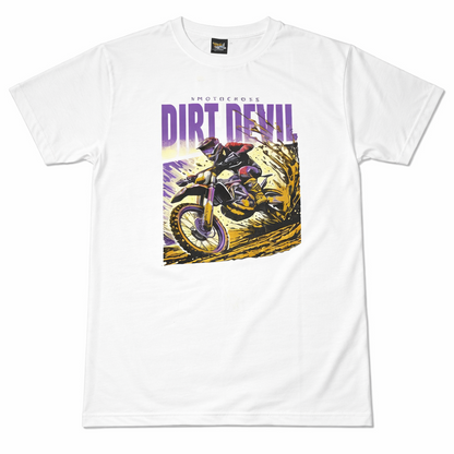 White “Dirt Devil” Motocross Graphic T-Shirt – Round Neck