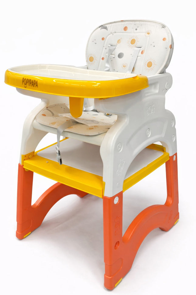 Multi-Functional Baby High Chair with Removable Tray & Adjustable Height (Yellow & Orange