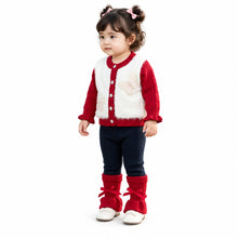 Baby Girls’ Butterfly Appliqué Knitted Winter 2-Piece Set – Red & Navy