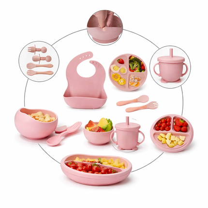 Premium Silicone Baby Feeding Set – Complete Cutlery Kit (Bib, Plate, Bowl, Cup, Spoon & Fork)