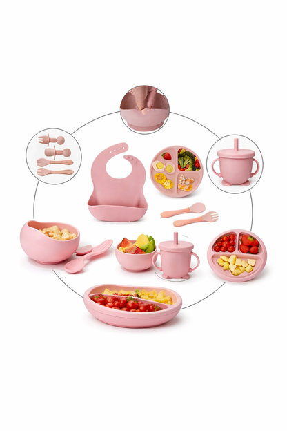 Premium Silicone Baby Feeding Set – Complete Cutlery Kit (Bib, Plate, Bowl, Cup, Spoon & Fork)
