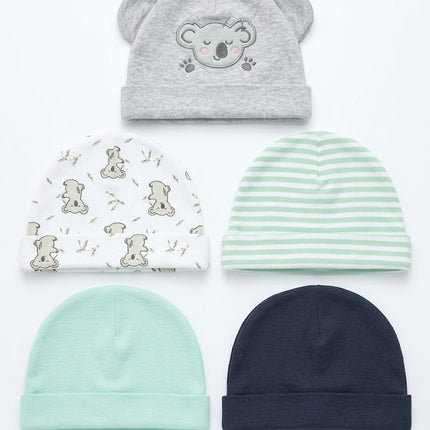 5-Piece Baby Cotton Cap Set – Cute Bear Design Newborn Beanies (Soft & Comfortable)