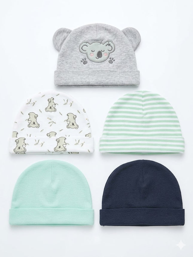 5-Piece Baby Cotton Cap Set – Cute Bear Design Newborn Beanies (Soft & Comfortable)