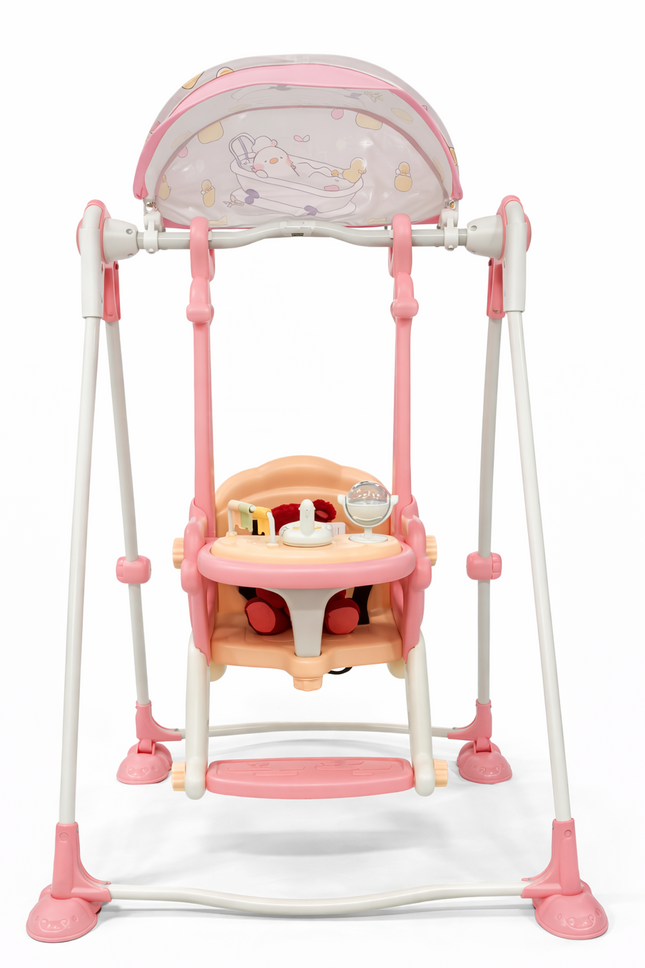 Baby Swing Chair with Canopy & Toy Tray – Pink (Indoor Use)