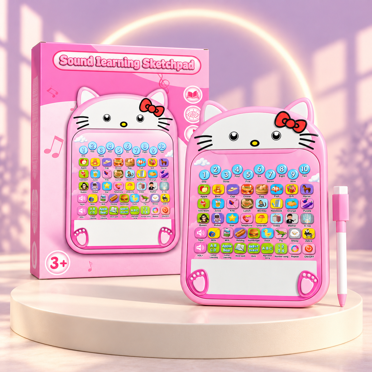 Pink Kitty Sound Learning Sketchpad with Stylus for Kids