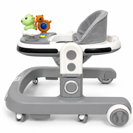 Premium Foldable Baby Walker with Interactive Toy Tray – Adjustable Learning Walker (Grey)