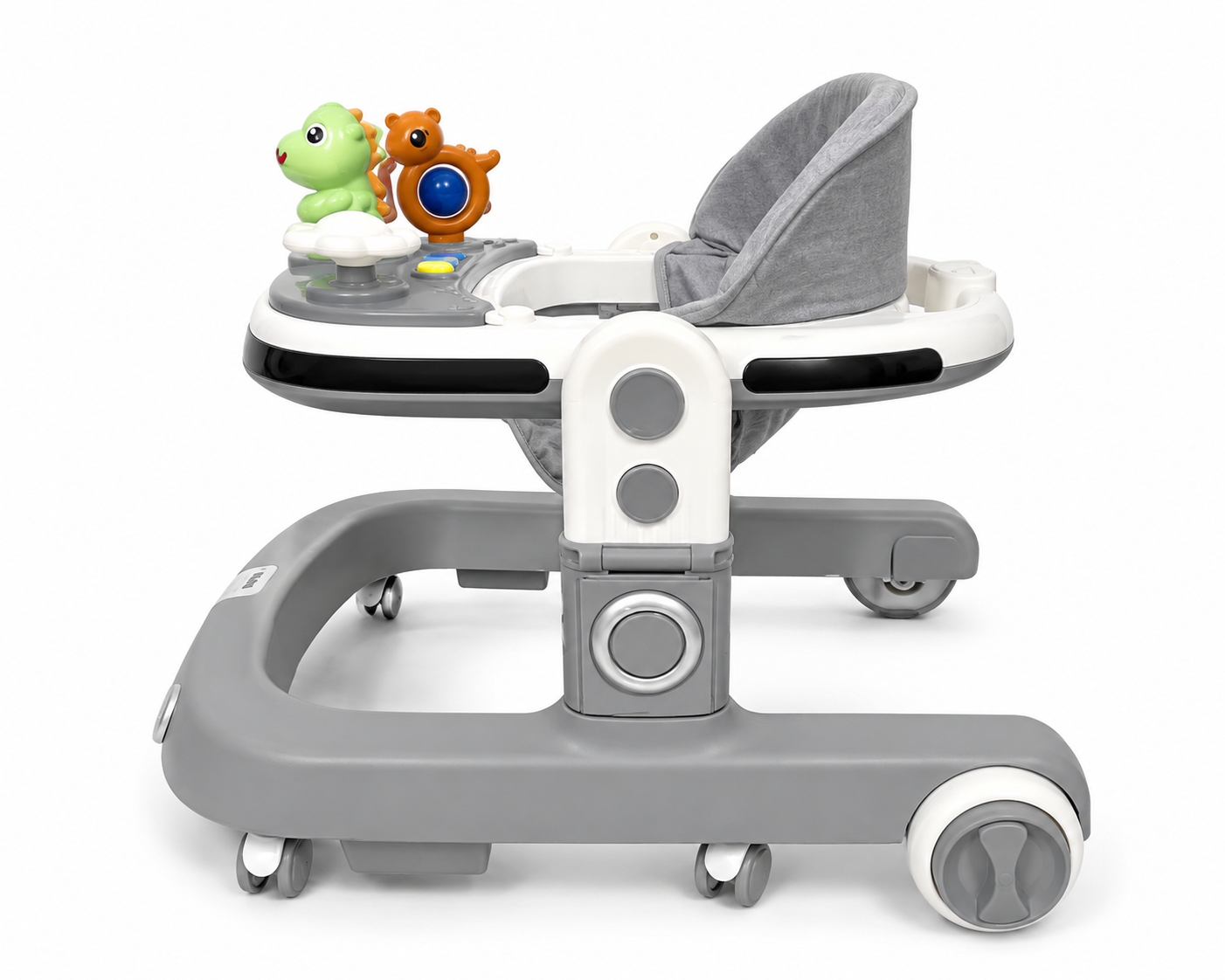 Premium Foldable Baby Walker with Interactive Toy Tray & Adjustable Height – Grey Edition
