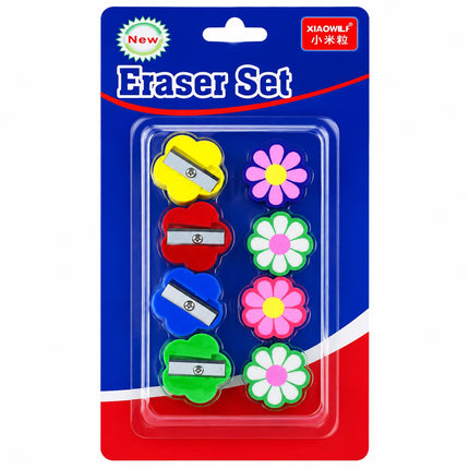 XIAOWILF 8-Piece Flower Eraser & Sharpener Set