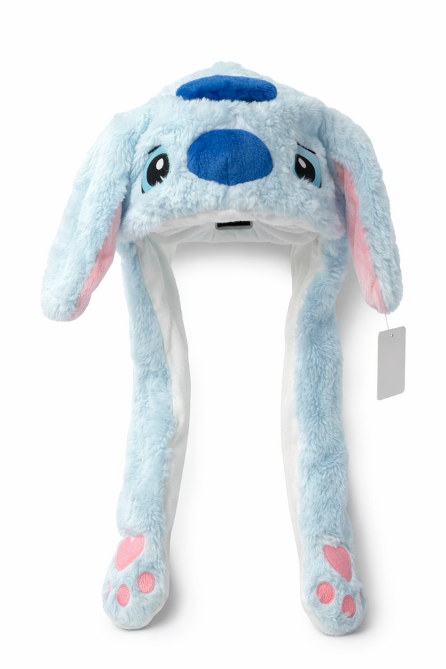 Plush Bunny Ear Muff Hat with Long Paws – Soft & Cozy Winter Accessory