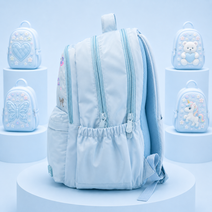 Girls Light Blue Floral School Backpack – 18"H× 13"W