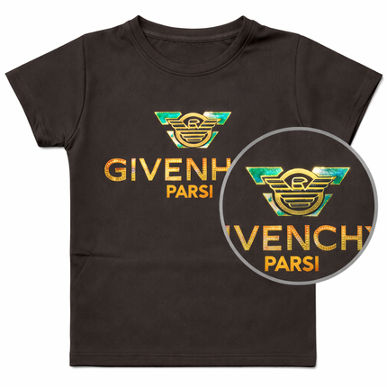 Kids Black “GIVENHCY PARSI” Printed T-Shirt – Round Neck Half Sleeves