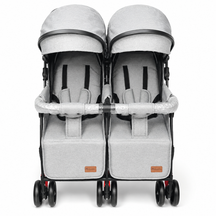 Twin Baby Stroller with Dual Canopies & Safety Harnesses – Grey