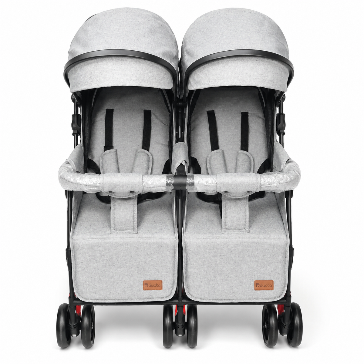 Twin Baby Stroller with Dual Canopies & Safety Harnesses – Grey