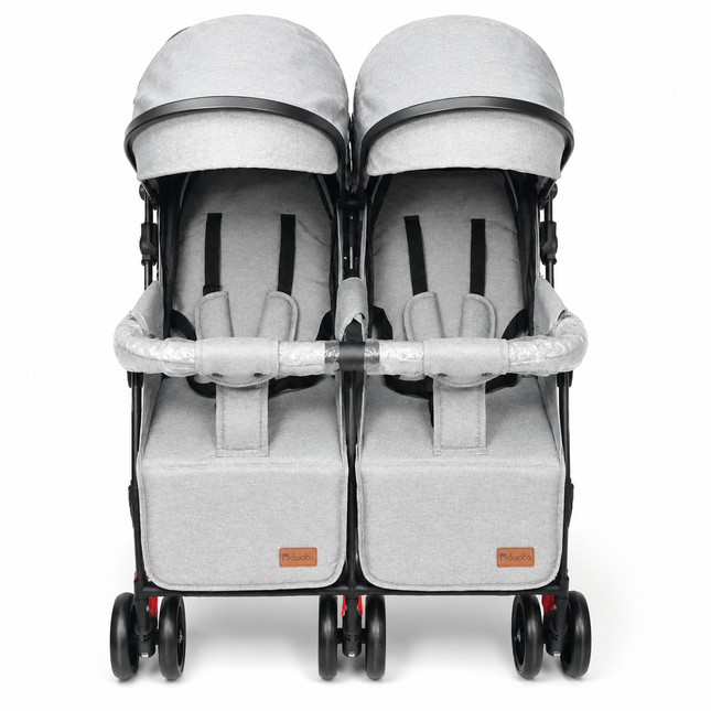 Twin Baby Stroller with Dual Canopies & Safety Harnesses – Grey