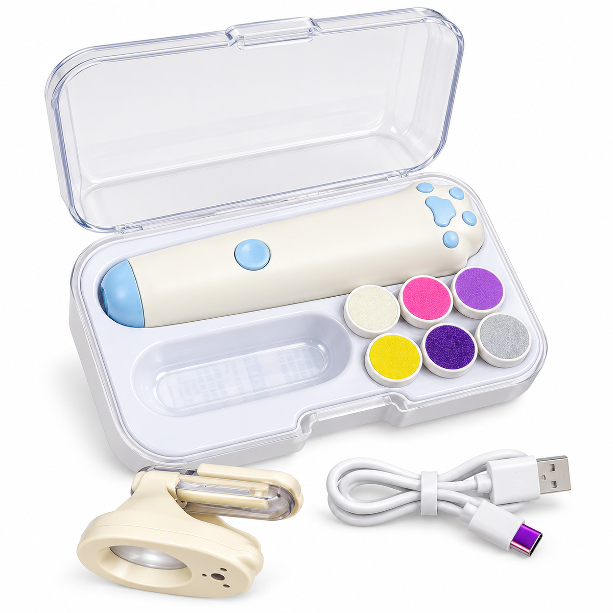 Electric Baby Nail Care Kit with 6 Filing Heads, Bear Nail Clipper & Storage Case