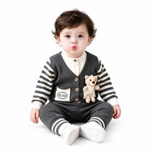 Baby Boys’ Teddy Bear Knitted Winter 2-Piece Set – Charcoal Grey