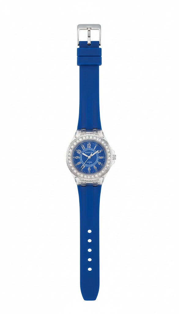 Kids Fancy Analog Watch – Blue Silicone Strap with Crystal Bezel