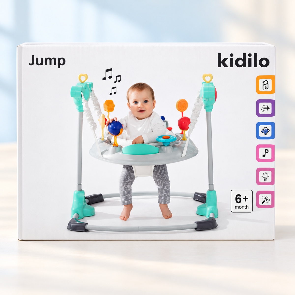 Kidilo Baby Jump Activity Center with 360° Rotating Seat, Music & Toys – (6+ Months)