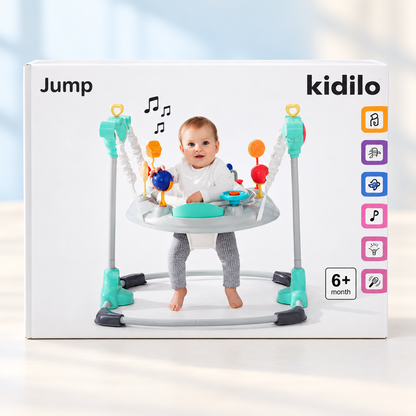 Kidilo Baby Jump Activity Center with 360° Rotating Seat, Music & Toys – (6+ Months)