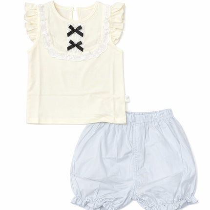 Baby Girl Ruffle Sleeve Lace Trim Top & Pastel Blue Bloomer 2-Piece Summer Set