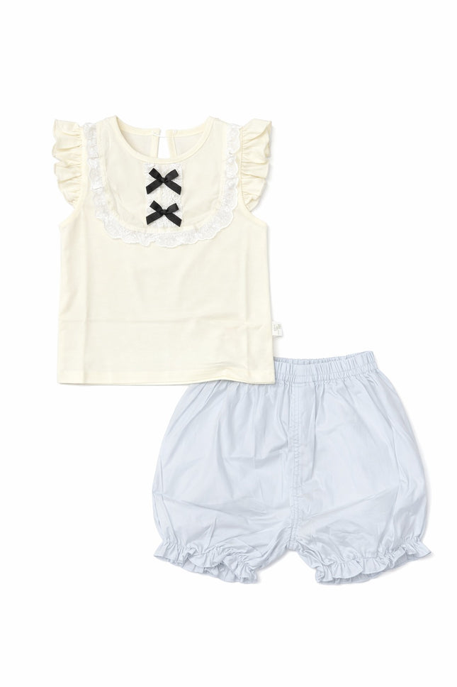 Baby Girl Ruffle Sleeve Lace Trim Top & Pastel Blue Bloomer 2-Piece Summer Set