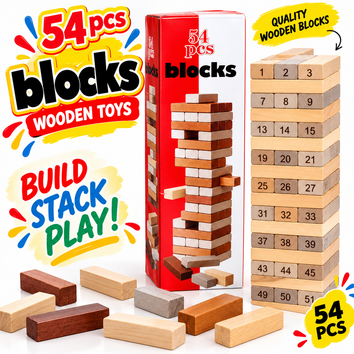 Imported 54 Piece Wooden Jenga Tower Game