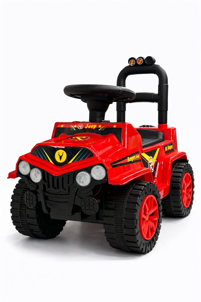 Kids Jeep Ride-On Push Car – Off-Road Style Toy Car with Steering Wheel & Big Wheels (Red/Black)