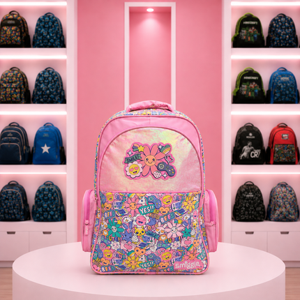 Smiggle | Girls Pink Doodle School Backpack – 18" × 12" INCHES