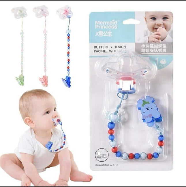 Butterfly Design Pacifier With Beads Clip (Blue)