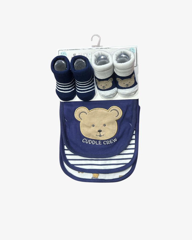 Baby Bibs And Socks Set (Navy Blue)