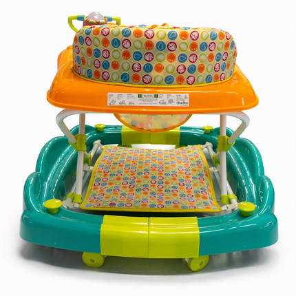 Tinies Fun Activity Baby Walker with Musical Toy Tray – Orange & Green