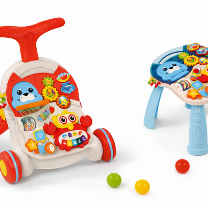 Huanger 2-in-1 Baby Walker & Activity Table – Musical Learning Toy (12M+) - HE0829