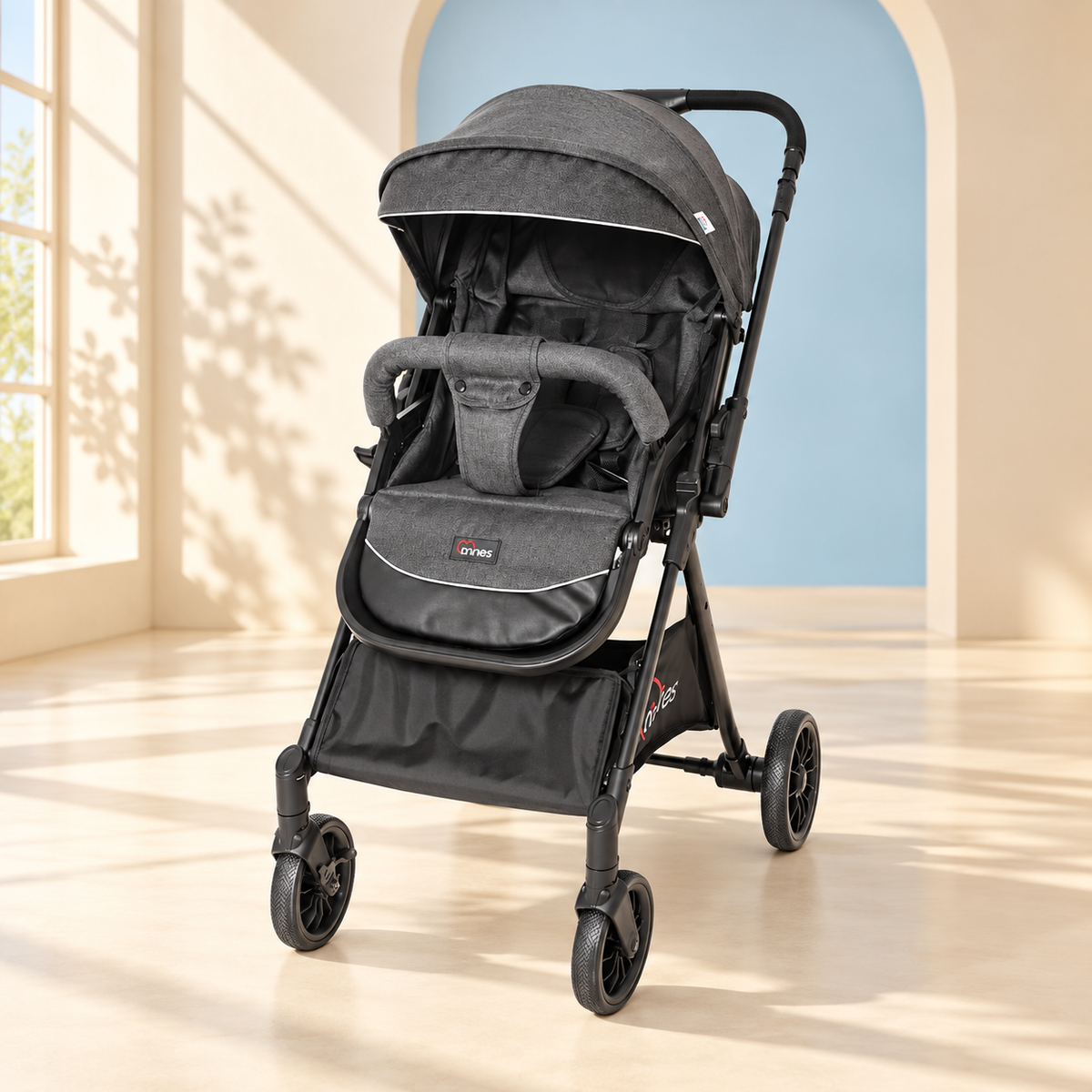 TINNIES BABY STROLLER – BLACK, FOLDABLE WITH REVERSIBLE HANDLE - T107