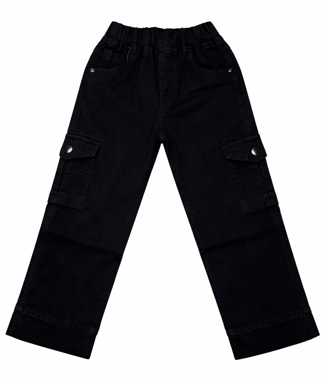 Girls Black Stretch Cargo Pants – Trendy Wide Leg Casual Trousers