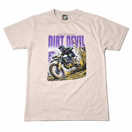 White “Dirt Devil” Motocross Graphic T-Shirt – Round Neck