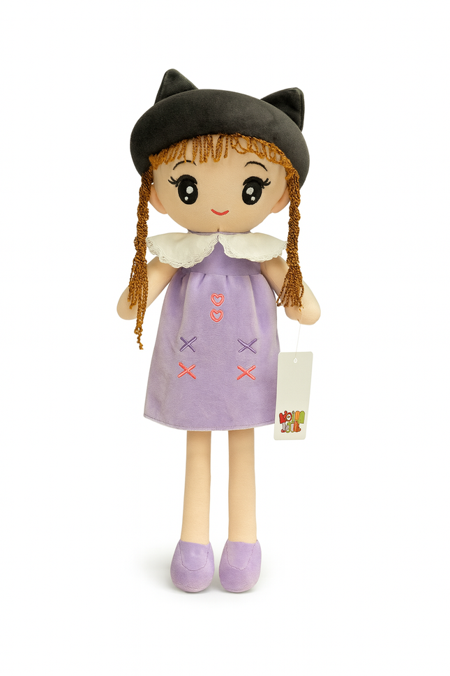 Cute Cat Hat Girl Doll – Soft & Stylish Plush Doll for Kids