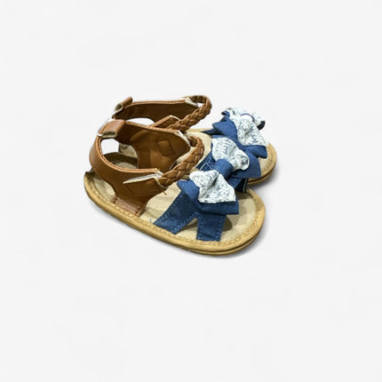 Girls Cute Sandal With Tie (Blue/Brown)